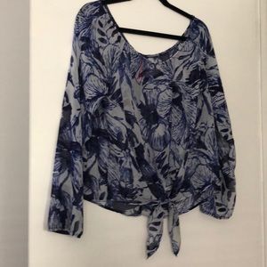 Tie Front Sheer Floral Blouse
